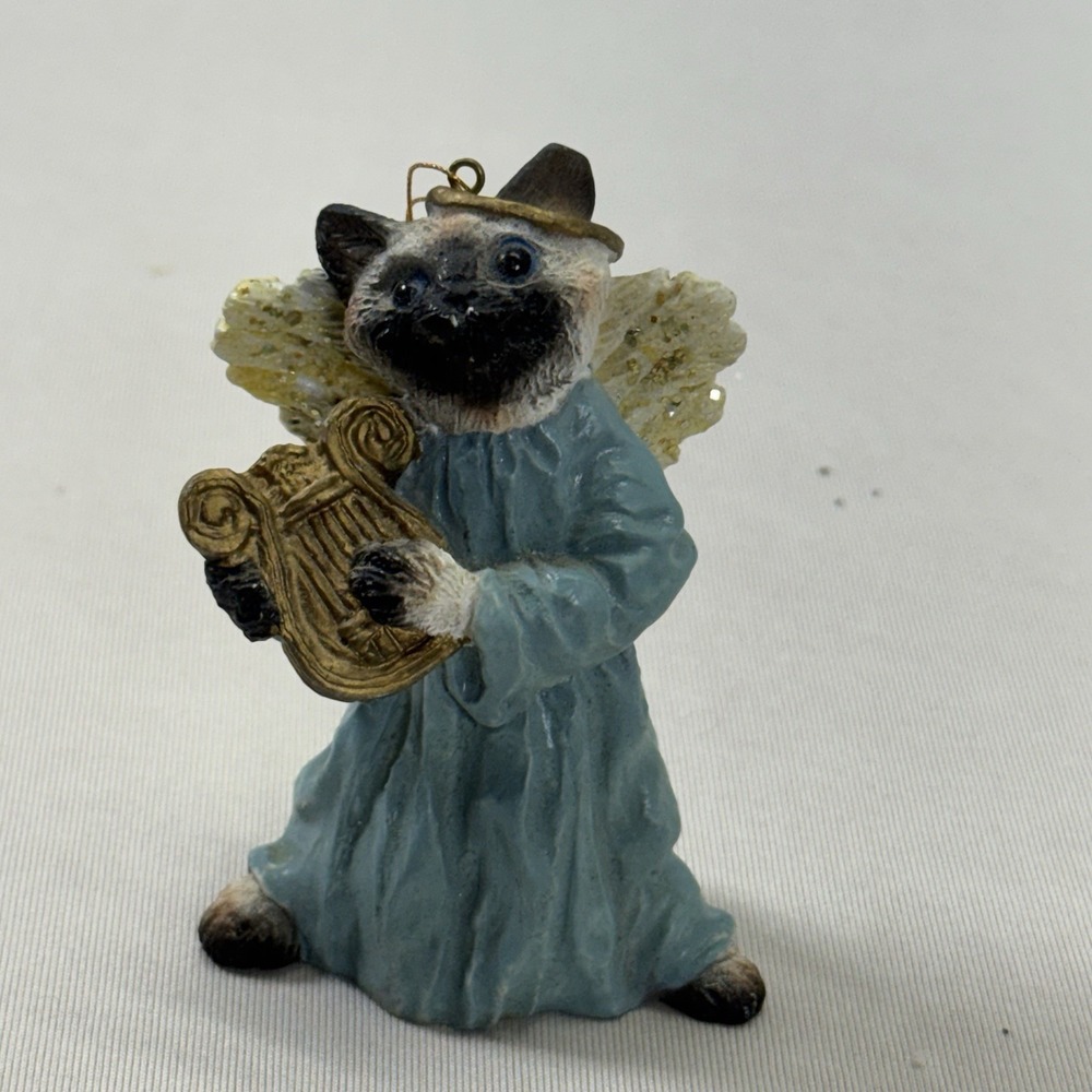 Creations by Carole Cat Angel with Harp Kitty Christmas Ornament 1994β